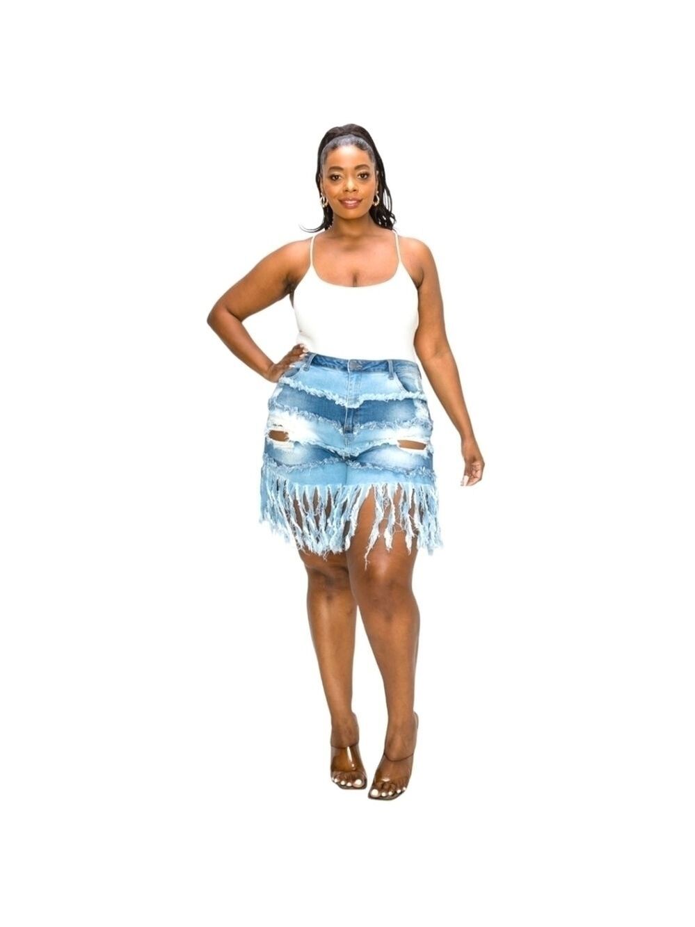 Denim Blue |Tassel Jean Shorts | Size 1X